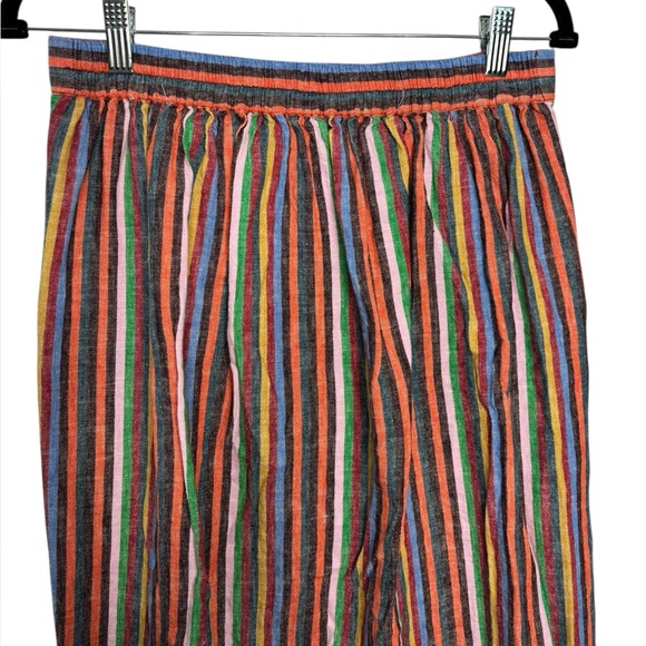 Madewell Rainbow Stripe Overlay Faux Wrap Midi Skirt Linen Cotton Retro Medium - Picture 6 of 12